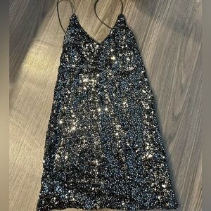 Lulu's Sparkly Black Mini Dress